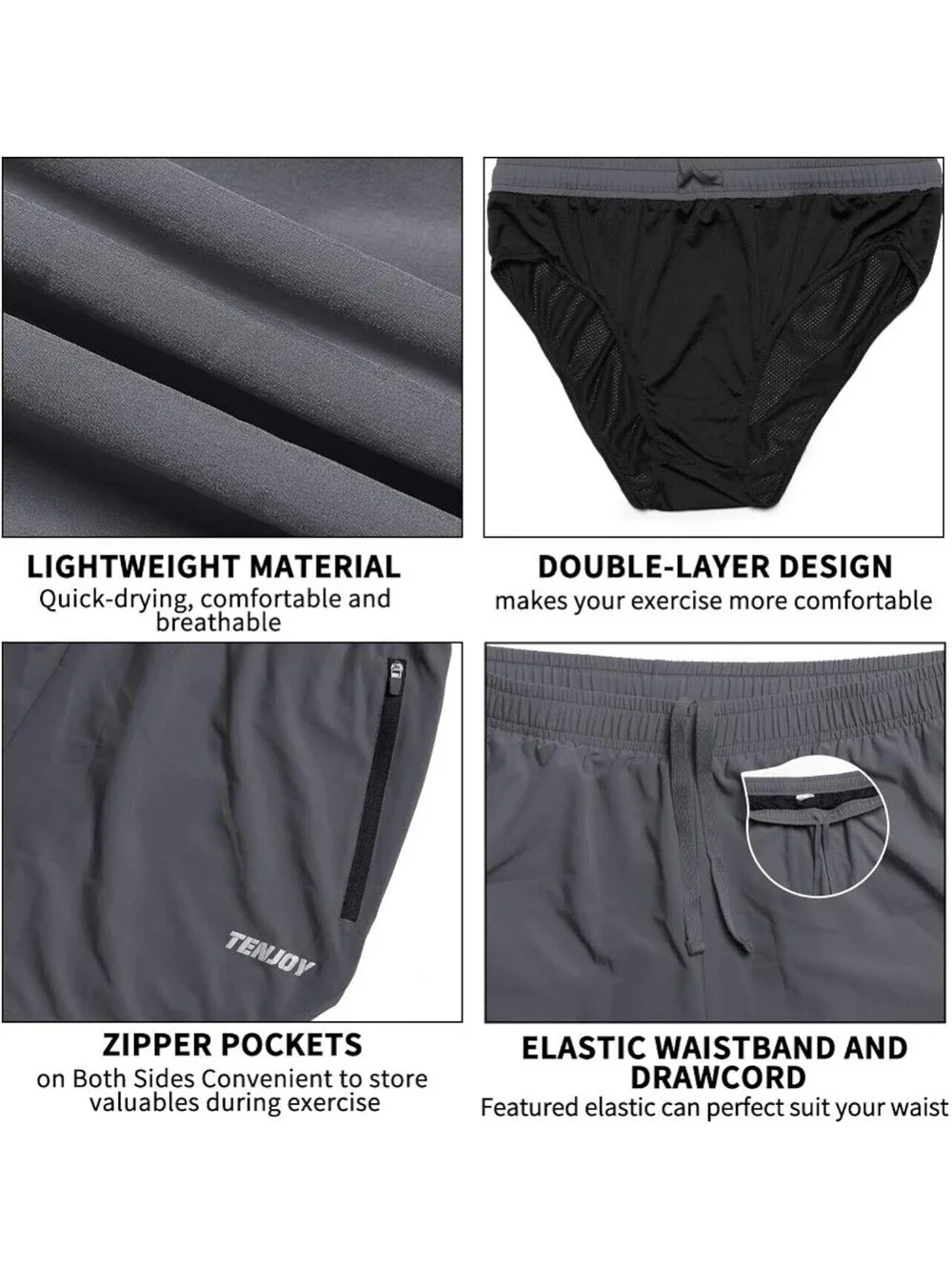 Tenjoy Men’s Large Athletic 3” Running Shorts (Multicolor Lot Of 5)